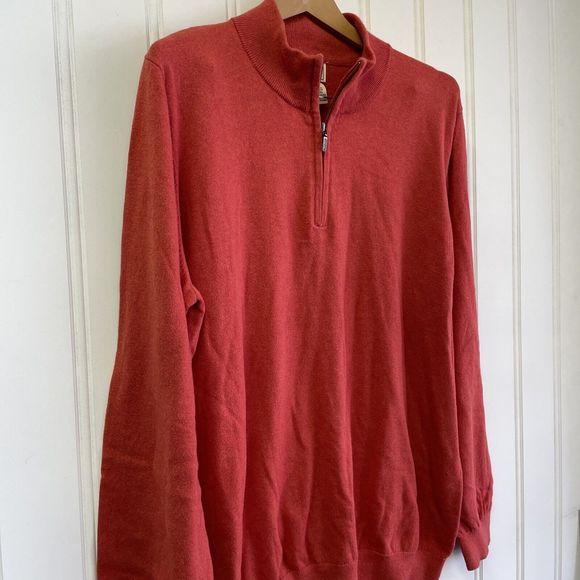 LL Bean Sweater Mens XXLarge Orange‎ Cashmere Blend 1/4 Zip Mock Neck - Picture 3 of 8